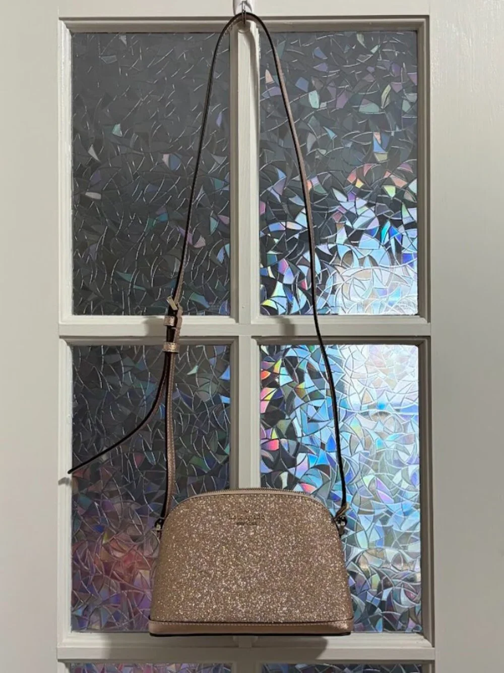 Kate Spade Tinsel Small Dome Crossbody Bag Rose Gold Glitter Sparkle